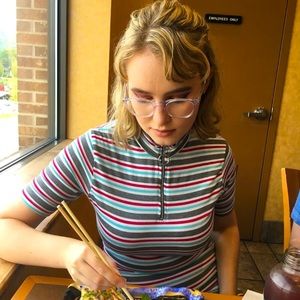 Nasty Gal red and blue striped turtleneck dress